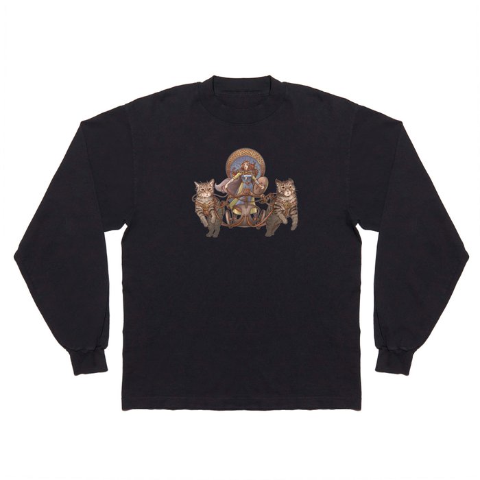 Freya Driving Her Cat Chariot Long Sleeve T Shirt