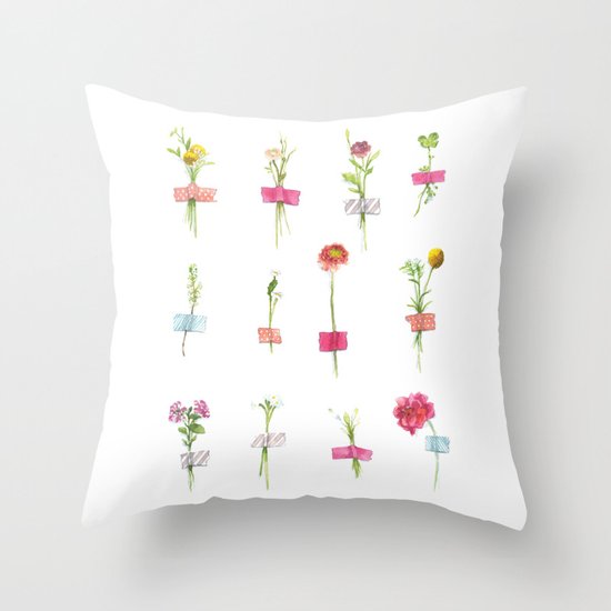 Watercolor Washi Tape Sprigs Throw Pillow