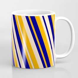 [ Thumbnail: Orange, Blue & Bisque Colored Lined Pattern Coffee Mug ]