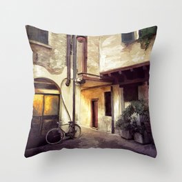 Como Side Street with Bicycle Throw Pillow