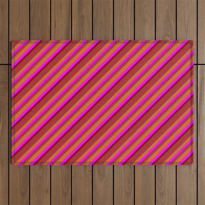 Brown, Chocolate, Fuchsia, and Dark Red Colored Pattern of Stripes Outdoor Rug