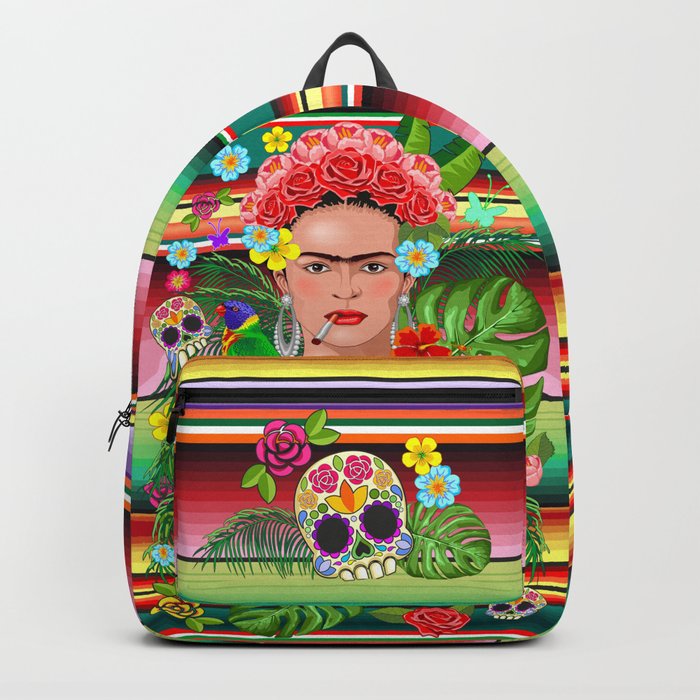Frida Kahlo Floral Exotic Portrait Backpack