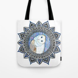 Winter Barn Owl Mandala Tote Bag