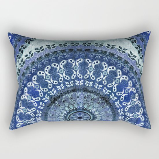 Vintage Blue Wash Mandala Rectangular Pillow