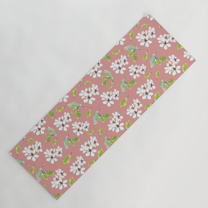 Delicate White Flowers Pattern - Vintage Rose Background Yoga Mat