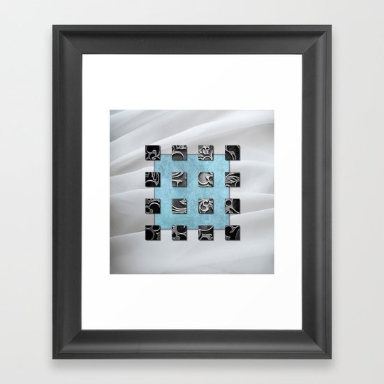 SQUARE AMBIENCE - white satin mixed-media collage Framed Art Print