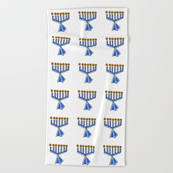 menorah 7,Hanukkah,jewish,jew,judaism,Festival of Lights,Dedication,jerusalem,lampstand,Temple, מְנו Beach Towel