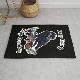 Keep going, keep crowing - wholesome crow with flowers Rug