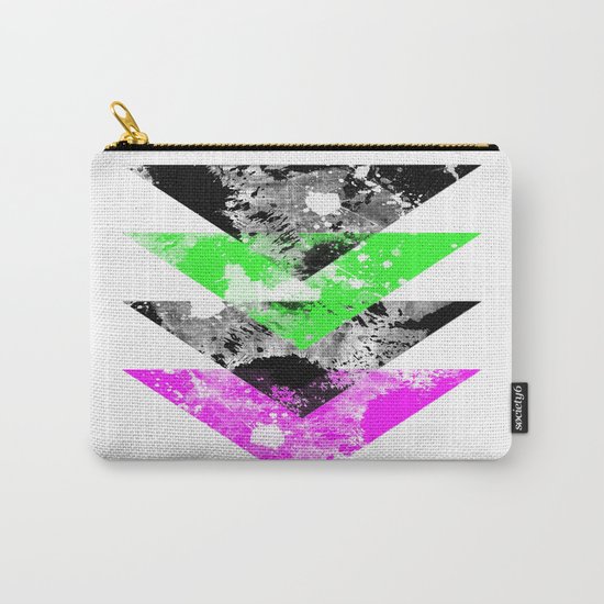 Descent - Geometric Abstract In Black, Green And Pink Carry-All Pouch