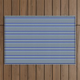 [ Thumbnail: Light Slate Gray, Dark Blue, and Light Blue Colored Stripes/Lines Pattern Outdoor Rug ]