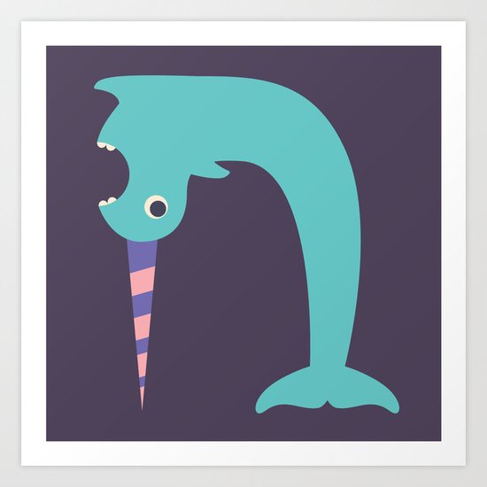 Letter N // Animal Alphabet // Narwhal Monogram Art Print