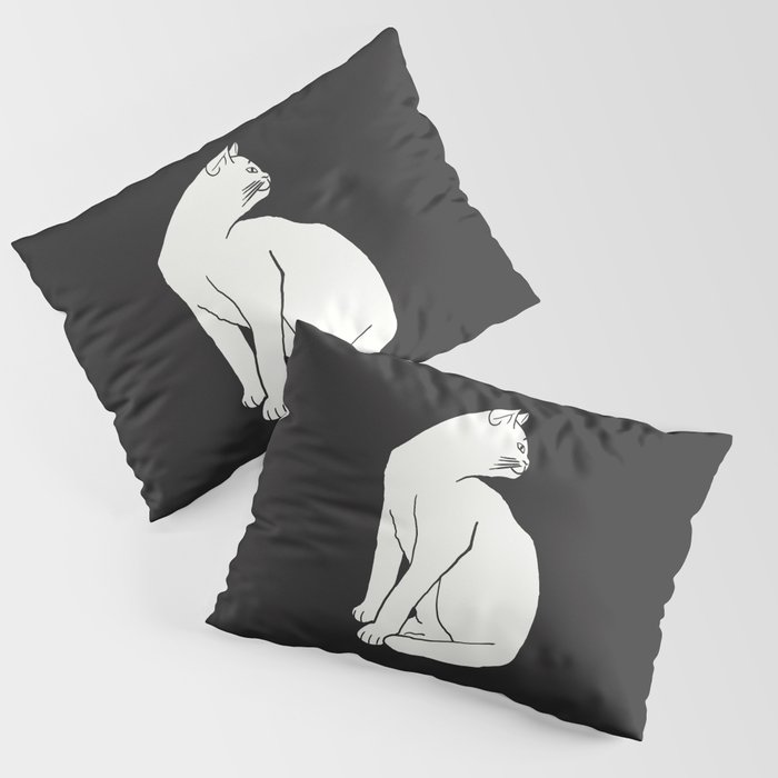 White Cat On Black Pillow Sham