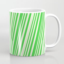 [ Thumbnail: Beige & Lime Green Colored Lined Pattern Coffee Mug ]