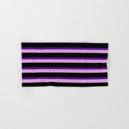 [ Thumbnail: Purple, Indigo, Plum, and Black Colored Lined Pattern Hand & Bath Towel ]