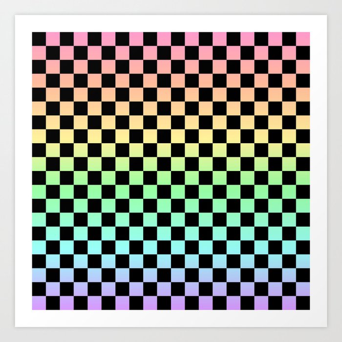 Rainbow and Black Checkers Art Print
