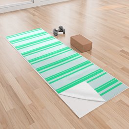 [ Thumbnail: Green & Light Cyan Colored Lines Pattern Yoga Towel ]