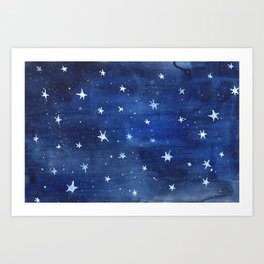 Midnight Stars Night Watercolor Painting by Robayre Art Print