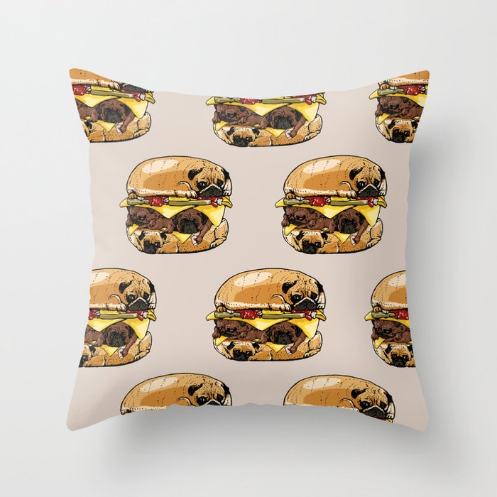 Pugs Burger Throw Pillow
