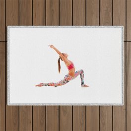 young man practices fitness in watercolor Outdoor Rug