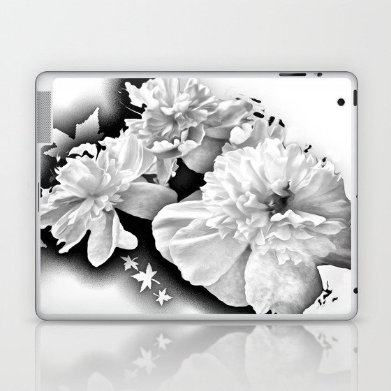 Decorative monochromatic peony floral arrangement Laptop & iPad Skin