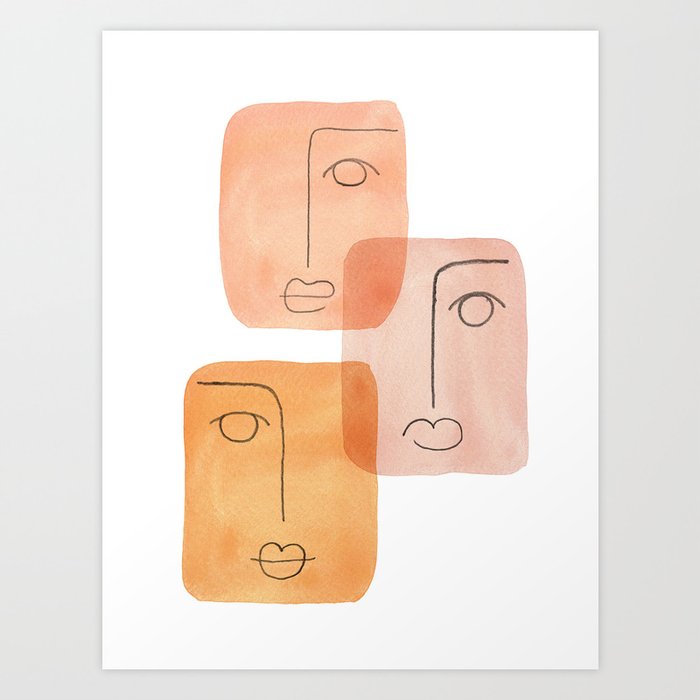 Abstract boho faces Art Print