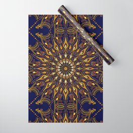 Flaming Gold Mandala on Dark Blue Wrapping Paper