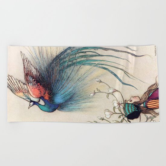 Beautiful Bird with a Little Girl Beach Towel