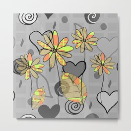 flower power Metal Print | Flower, Pattern, Leaf, Flowers, Patternillustration, Nature, Heartpattern, Abstractillustration, Yellow, Neonleaf 