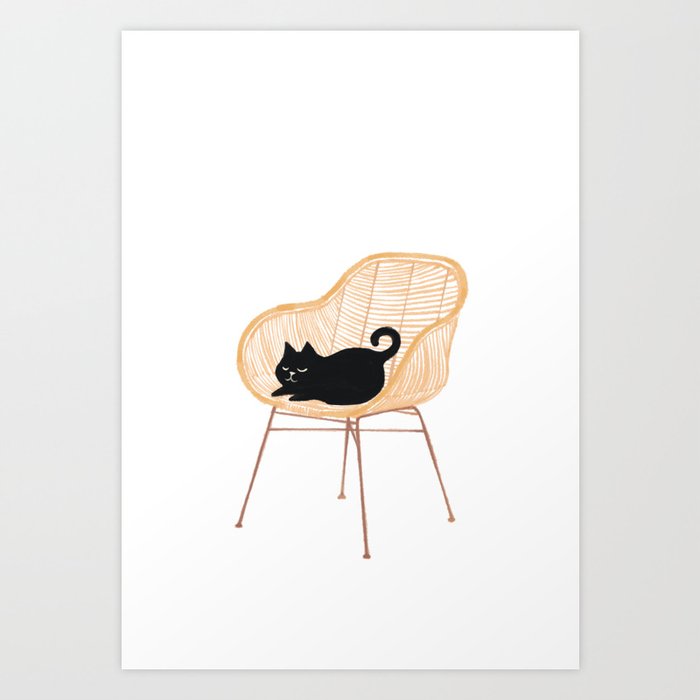 Lazy cat 1 Sleeping beauty on bamboo chair Art Print