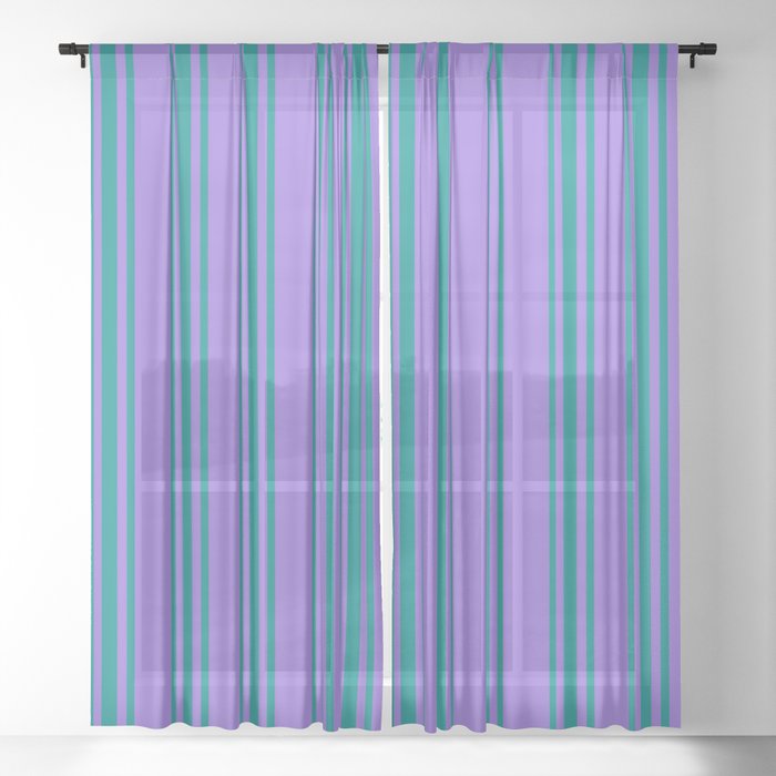Purple & Dark Cyan Colored Stripes Pattern Sheer Curtain