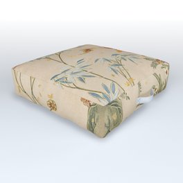 Bats rocks flowers circular calligraphy (18th Century) painting in high resolution by Zhang Ruoai Outdoor Floor Cushion