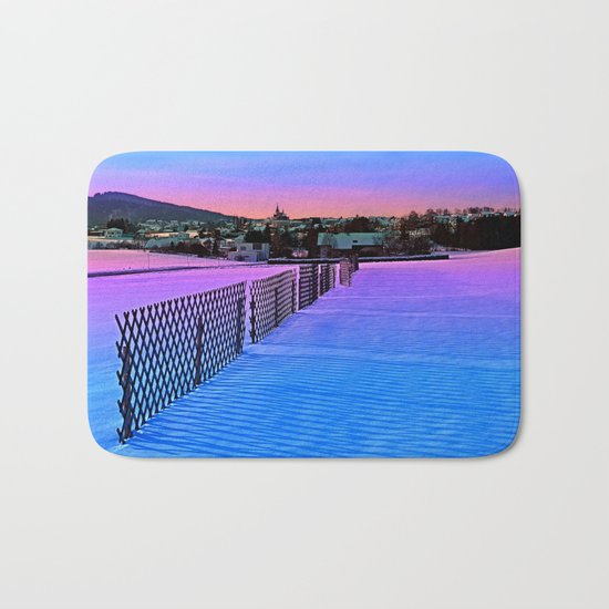 Fences on a winter sundown Bath Mat
