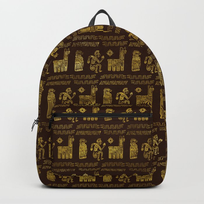 Tribal Aztec Ethnic  Pattern Gold on Brown Backpack
