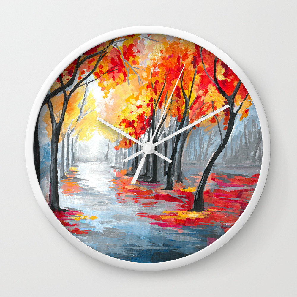 Fall Autumn Landscape Rainy Tree Changing Leaves Painting