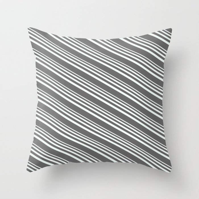 Mint Cream & Dim Gray Colored Pattern of Stripes Throw Pillow
