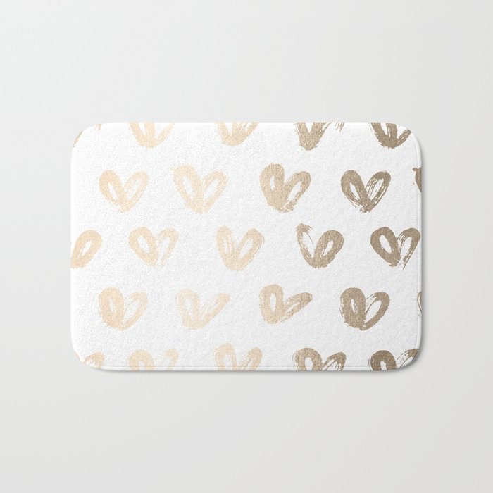 Luxe Gold Hearts on White Bath Mat