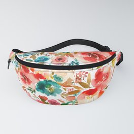 Red Turquoise Teal Floral Watercolor Fanny Pack