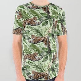 Rain Forest Leopards Leaves Pattern All Over Graphic Tee