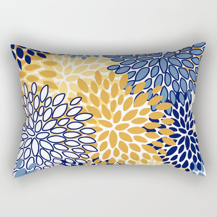 Floral Blooms, Yellow and Blue Flowers Rectangular Pillow
