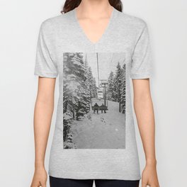 slope trees snow cableway people winter V Neck T Shirt