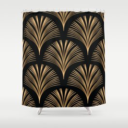 Abstract art deco Geometric golden on black pattern. Vintage Art nouveau geometric decorative. Golden luxury illustration.  Shower Curtain
