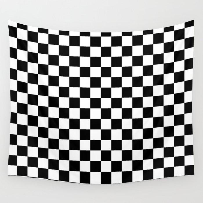 Black Checkerboard Pattern Wall Tapestry