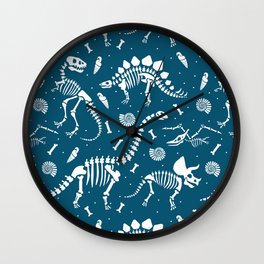 Dinosaur Fossils in Blue Wall Clock