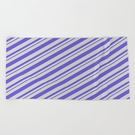 [ Thumbnail: Light Grey & Slate Blue Colored Lines Pattern Beach Towel ]