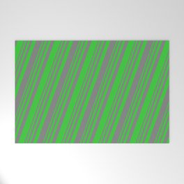[ Thumbnail: Grey and Lime Green Colored Striped Pattern Welcome Mat ]