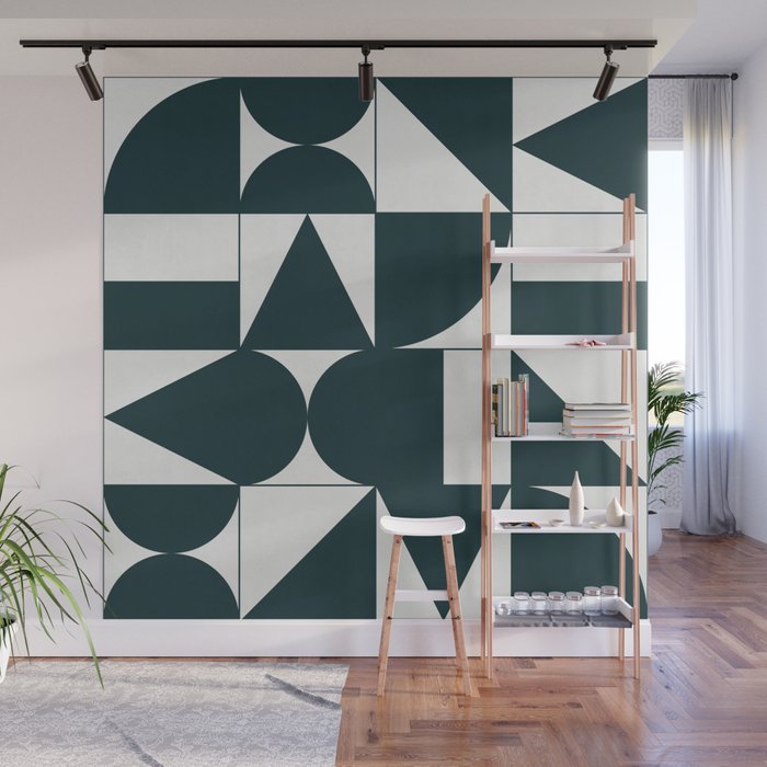 My Favorite Geometric Patterns No.17 - Green Tinted Navy Blue Wall Mural