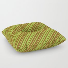 [ Thumbnail: Green & Brown Colored Striped Pattern Floor Pillow ]