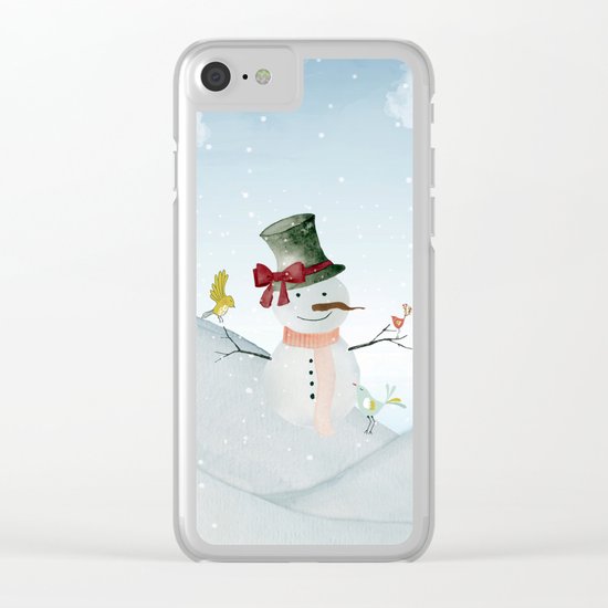 Winter Wonderland- Snowman and birds - Watercolor illustration Clear iPhone Case