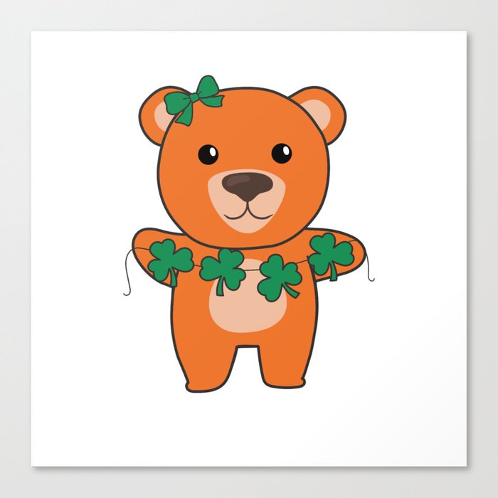 Bear With Shamrocks Cute Animals For Luck Canvas Print
