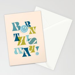 Born this way with a smiley face - Blue & Green Stationery Card